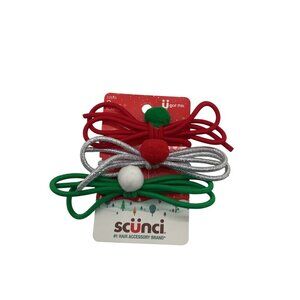 Scunci Christmas Colors Elastic No Pull Hair Ties Festive Bow Red Green 12545